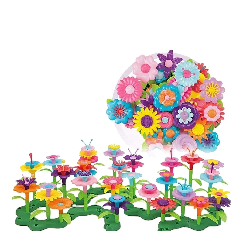Crianças flor jardim brinquedos de construção fingir diy haste
