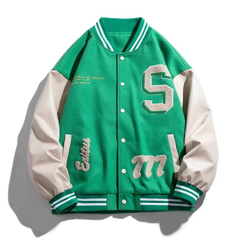 Fashion Flocking Baseball Jacket Autumn Full Customized Long Sleeve 