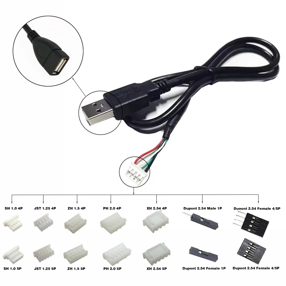 PCケーブル・コネクタ USB USB A 2.0からJST Molex 1.25コネクターケーブル 4Pin/5Pin