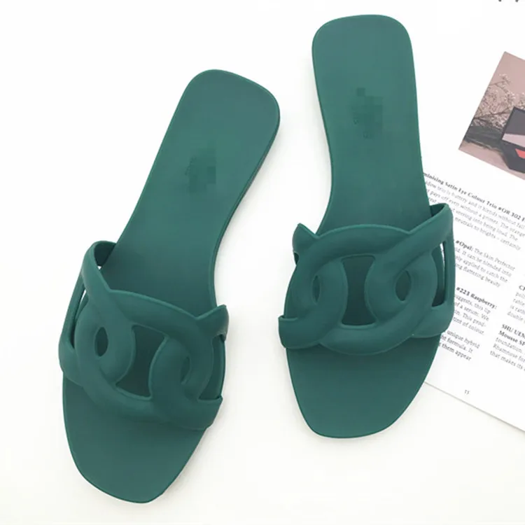 Оптовая продажа, летние пляжные туфли на плоской подошве для девочек, женские тапочки на плоской подошве, слитные шикарные туфли на плоской подошве с открытым носком для женщин