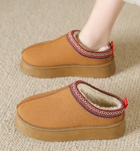 Classical Ladies Winter Suede Leather Bootie Shoes Non Slip Large Women Platform Warm Cotton Fashion Snow Boots