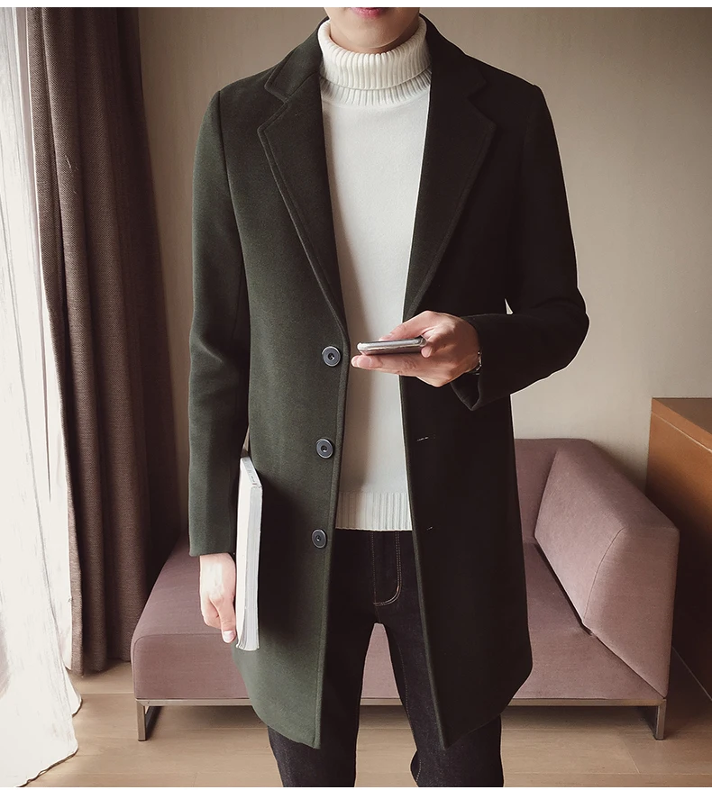 Fashion Autumn Winter Men Slim Long Jacket Solid Color Plus Size Trench Coat_voghion.com