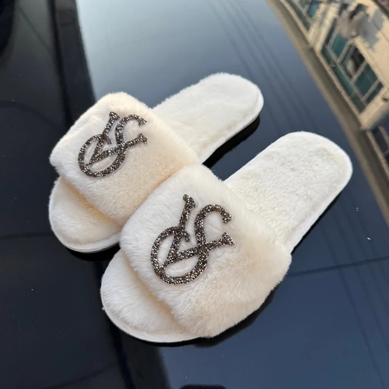 Plush open-toe slippers