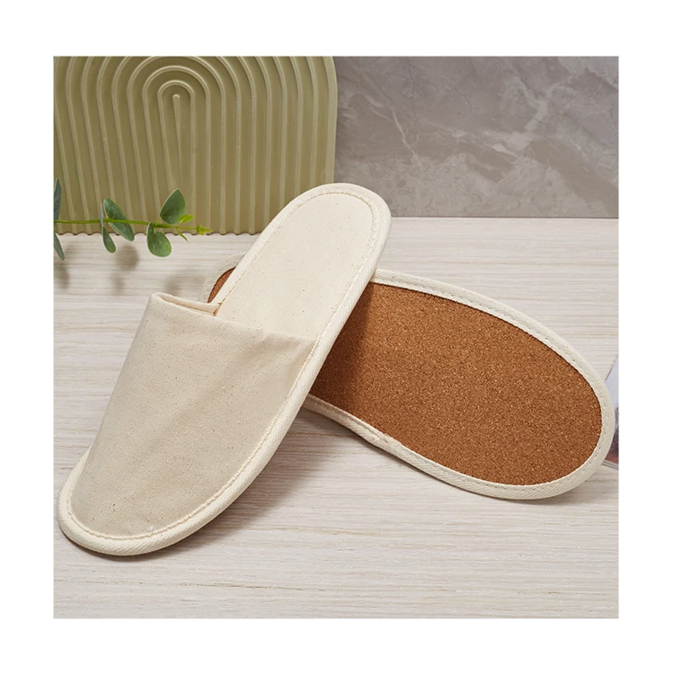 Wholesale Sustainable Degradable Hotel Airline Slipper Eco-friendly Slippers Cotton Linen Slippers for Men and Women details