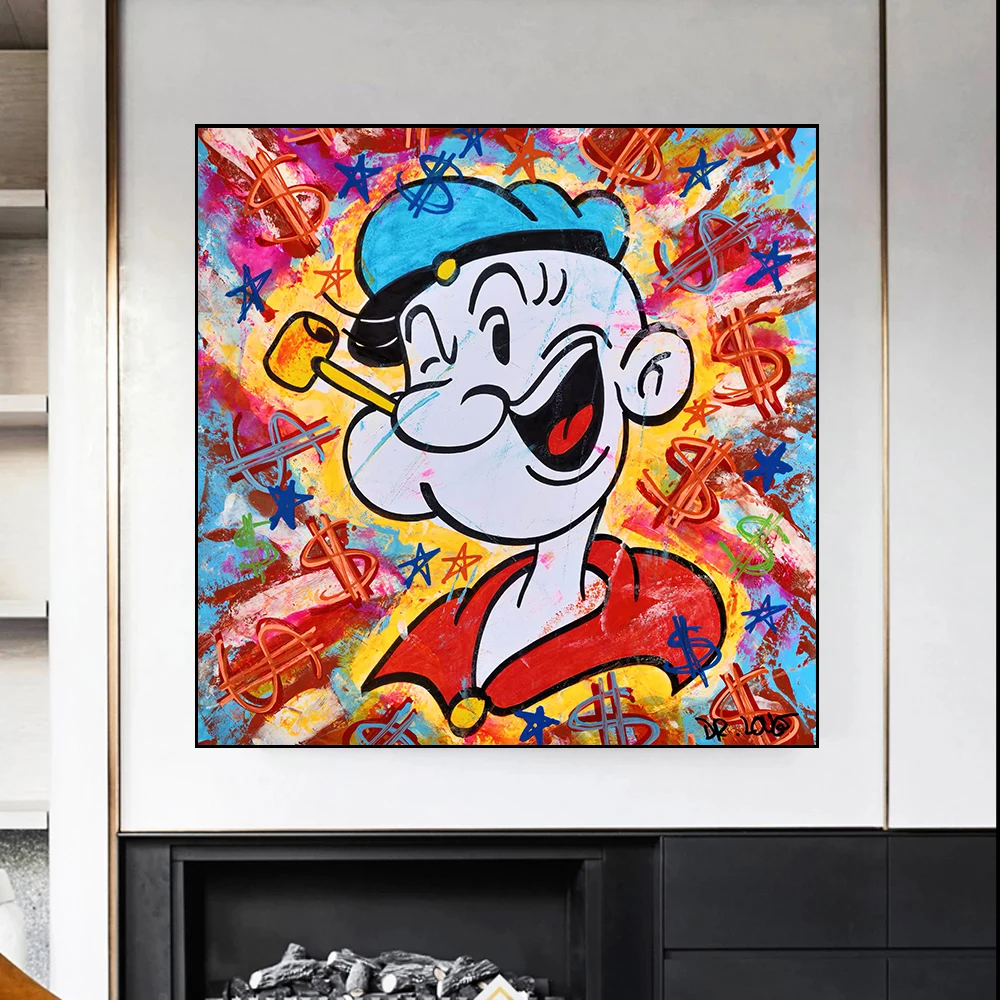 Imagem de parede de desenho popeye pop street, graffiti, arte para  decoração de sala de jantar, casa, quadros, sala de estar, pintura em tela, image size:1000x1000