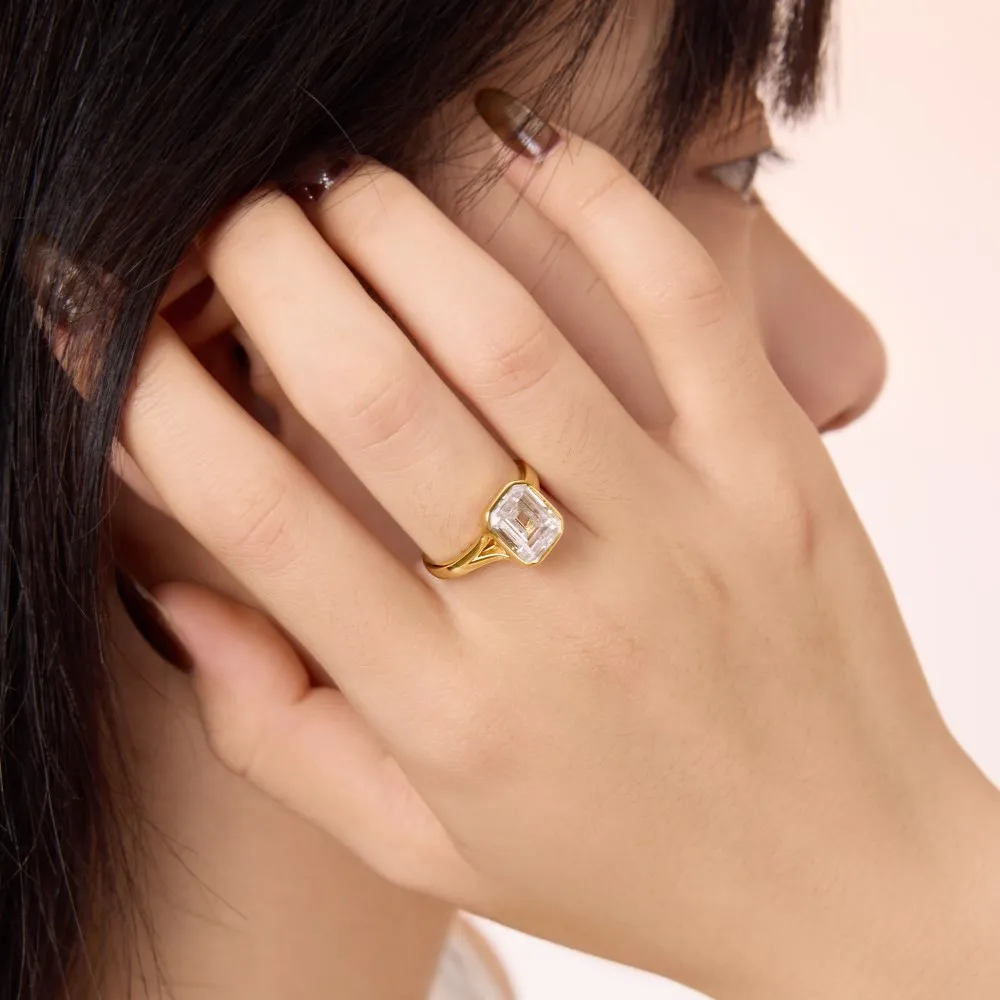 KAKODIY Fine Jewelry 18K Gold Plated 925 Sterling Silver Solitaire Ring 8*10mm Rectangle 5A Zirconia Plated Sparkling Engagement Promise High Jewelry Ring detail 4