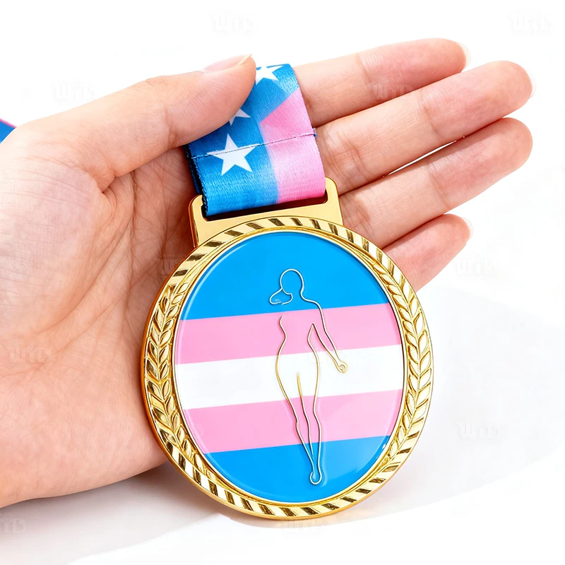 Medalha de Premiação para Corrida Esportiva Transgênero Personalizada com Fitas Medalha Redonda de Alta Qualidade em Liga de Zinco Metálica Dourada com Esmalte 3D Barata