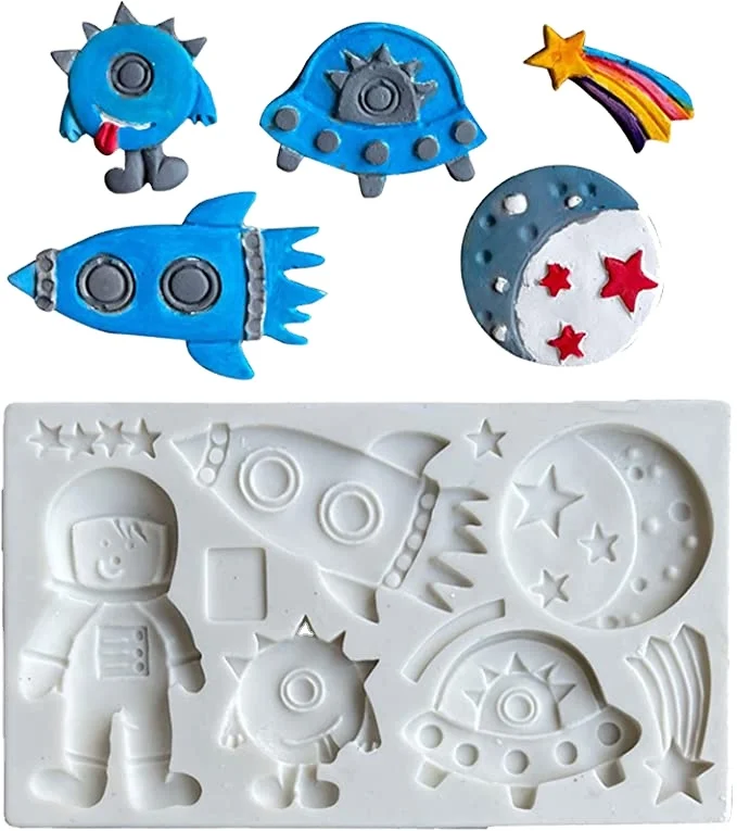Astronaut Fondant Molds Rocket Robotic Space Spacecraft Airplane Silicone Molds for Cake Decoration Chocolate Mould