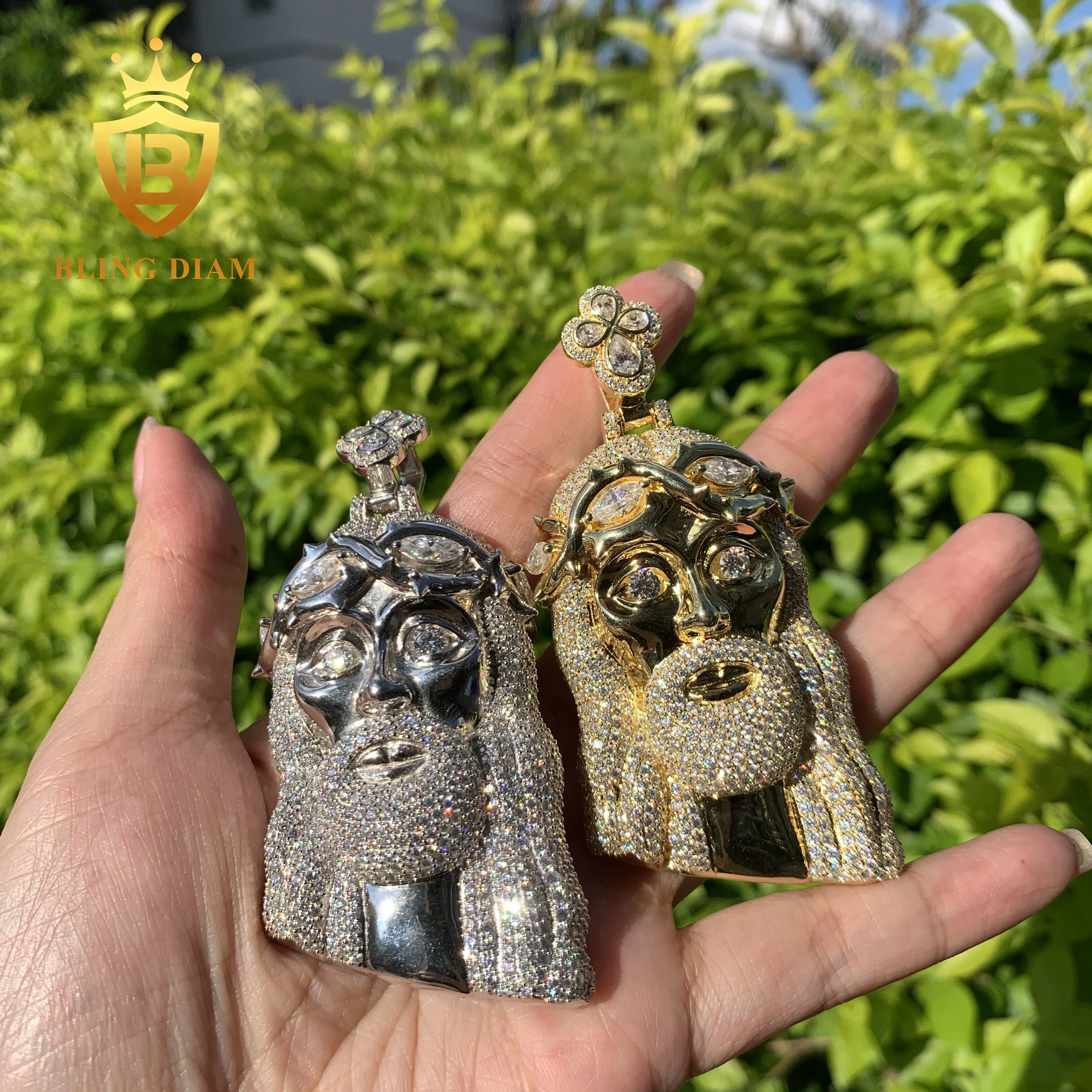 Fashion hip hop pendant D VVS moissanite iced out 3.29inch Jesus Head 925 Sterling Silver Moissanite pendant 222062