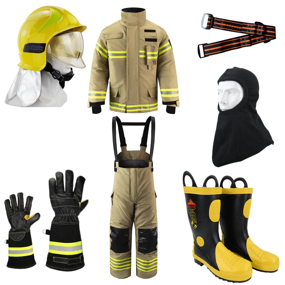 Nomex and Aramid Material Firefighter Turnout Gear Including Fireman Jacket  Pants Helmet Gloves Boots-EN469 Standard