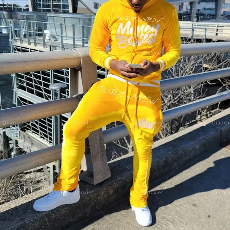 Custom Embroidery logo Men Tracksuit Sweatsuit Velour Sweatsuit Sweat Track  Suit Jogging Suit Velvet Tracksuits for Men