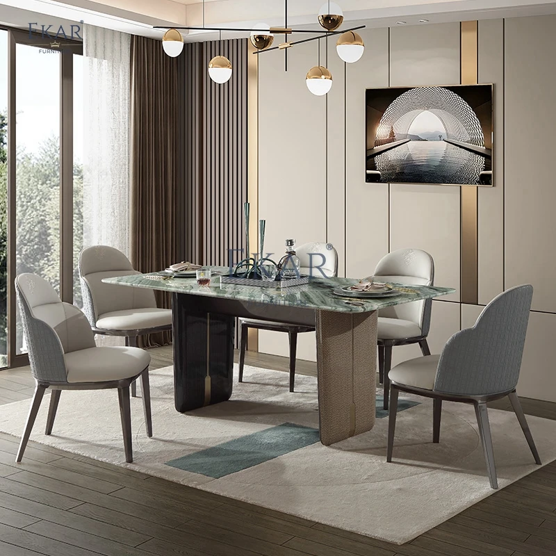 product new design modern brushed champagne gold hardware material restaurant dining table-61