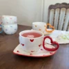 Red Heart shape handle cup 280ml heart dish