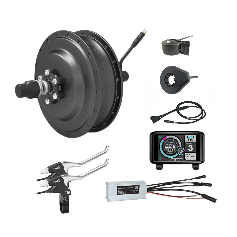 電動自転車改造キット 36V/48V - 250W/350W/500W、スマートコントローラー付き後輪電動自転車改造キット,36V/  コンバージョンキット、後輪電動自転車コンバージョンキット、36V 500W 48V 1000W Eバイクパワフルハブモーターキット、 48V 250W  350W 500W 1000W 1500W ... 36V 48V 15A モータースピードコントローラー、H100 ディスプレイパネル、サムスロットルペダルアシストセンサー付き、電動