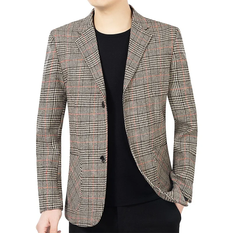 Autumn New Wholesale Casual Single Breasted Shirt Men's Plaid Suit Coat_voghion.com