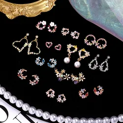 Vershal 2022 Fashion Korean Shiny Rhinestone Flower Heart 925 Silver Needle Stud Earrings Jewelry