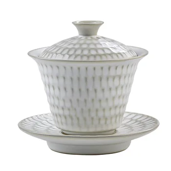China Ceramic Cup Kungfu Tea Set Custom Logo Gaiwan White Porcelaine Tureen Tea Bowls With Lid And Tray