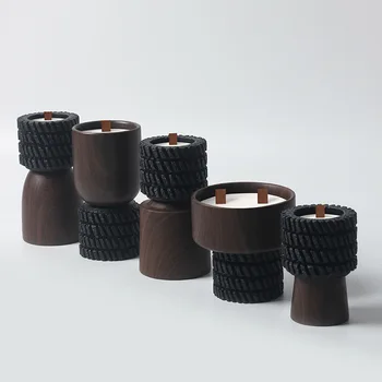 Luxurious Wood Grain Pattern Ceramic Cement Candle Jar with Artisan Design Perfect for Home Ambiance Elegant & Durable