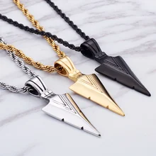 Stainless Steel Mens Gold Arrowhead Arrow Head Vikings Necklace Pendants Black