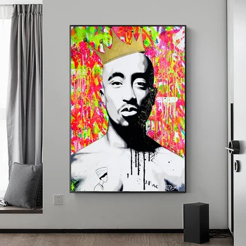 絵画 2pac 落書きの肖像とトゥパックキャンバス絵画ポスターやプリント2Pac
