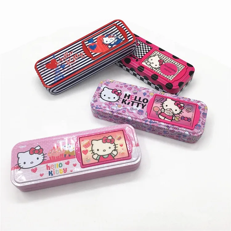 Высокое качество оптовая продажа недорогая жестяная коробка для карандашей hello kitty с обратным зеркалом