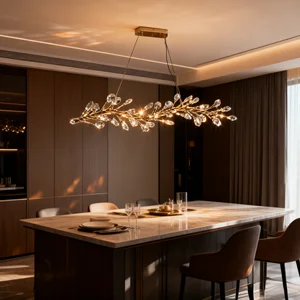 JACKSUN European-style Wrought Iron Crystal Chandelier with Unique Floral Design for Dining Islands