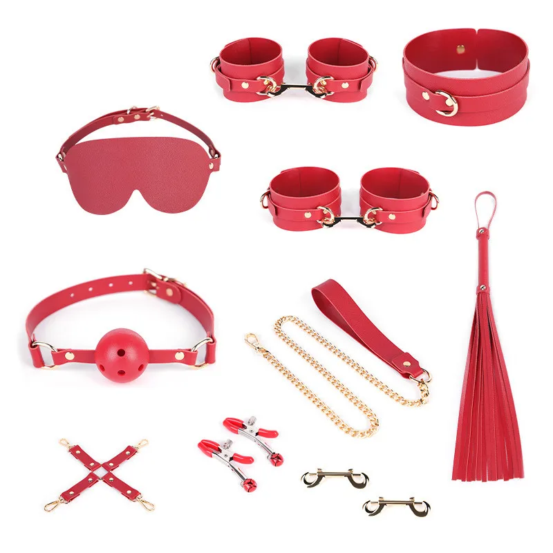 Luxury 10 Pcs Leather Gear Bondage Kit With Bag Bdsm Collar Handcuff Sex  Toys Bondage Set for Couples Adult Bondage Gear Fetish