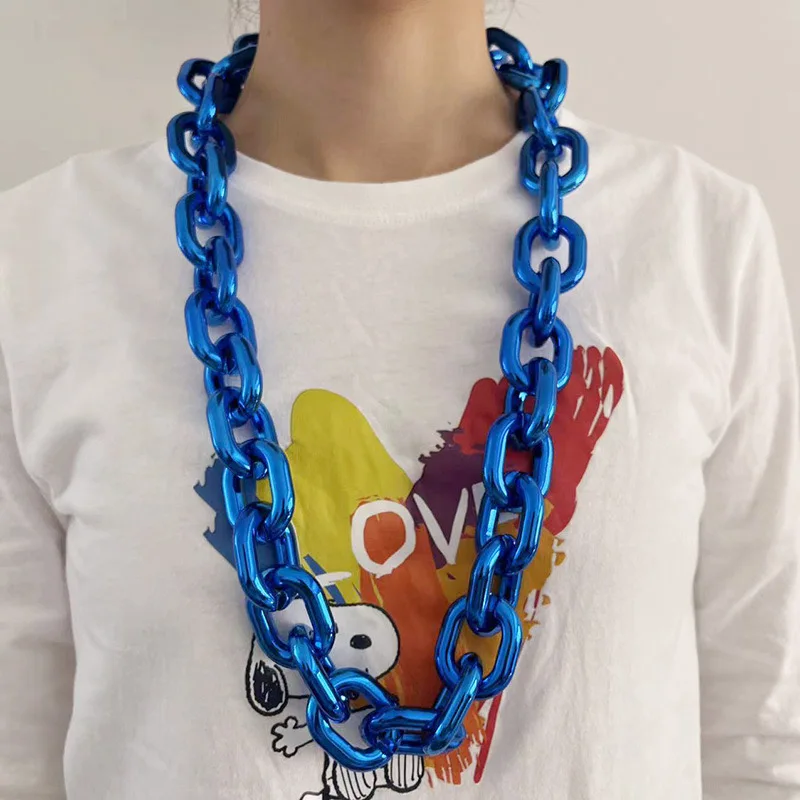 2025 New Trend U-cross Thick Necklace Mini Team Big Medal Exaggerated Hip Hop Acrylic Men's and Women's Gold Chain Necklace