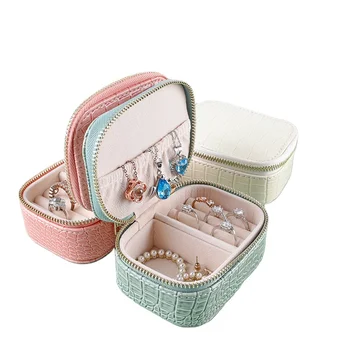 Luxury Jewelry Package Box Leather Mini Zipper Portable Jewelry Box Ring Earring Chain Bracelet Display Holder Storage Box