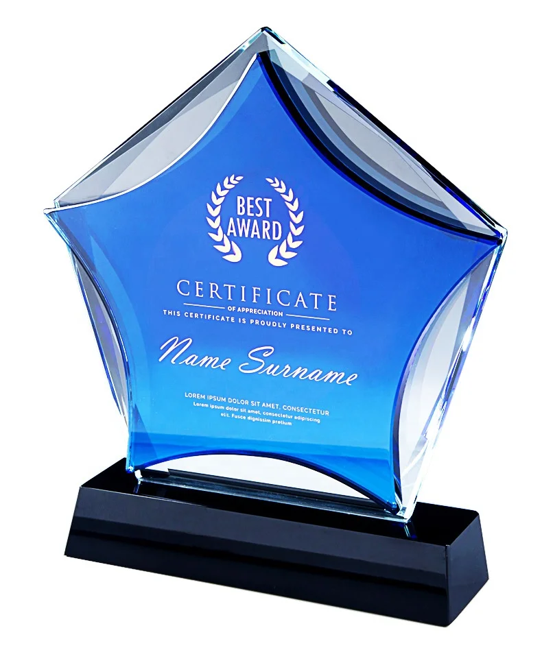 wholesale k9 quality blue star crystal plaques and awards with