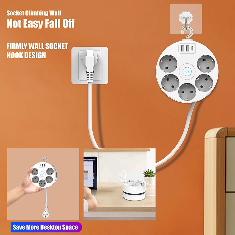 2023 5 Power Socket 2 Usb Ports 1 Type C Desktop Power Strip Electric Extension Socket Europe Plug Socket