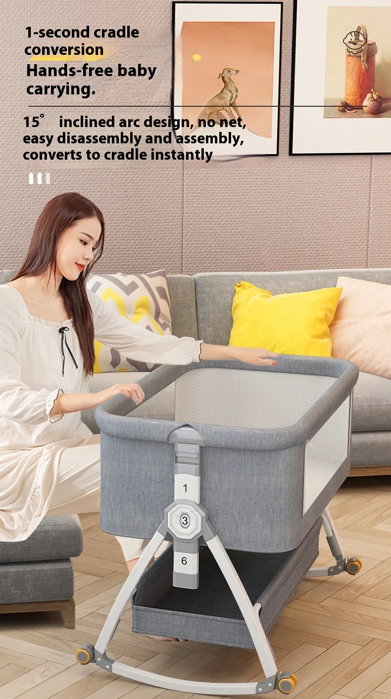 Modern Multi-functional Kids' Baby Crib Cot Baby Bassinet Cradle 3 in 1 Travel Baby Bed with Breathable Net Bedside Sleeper