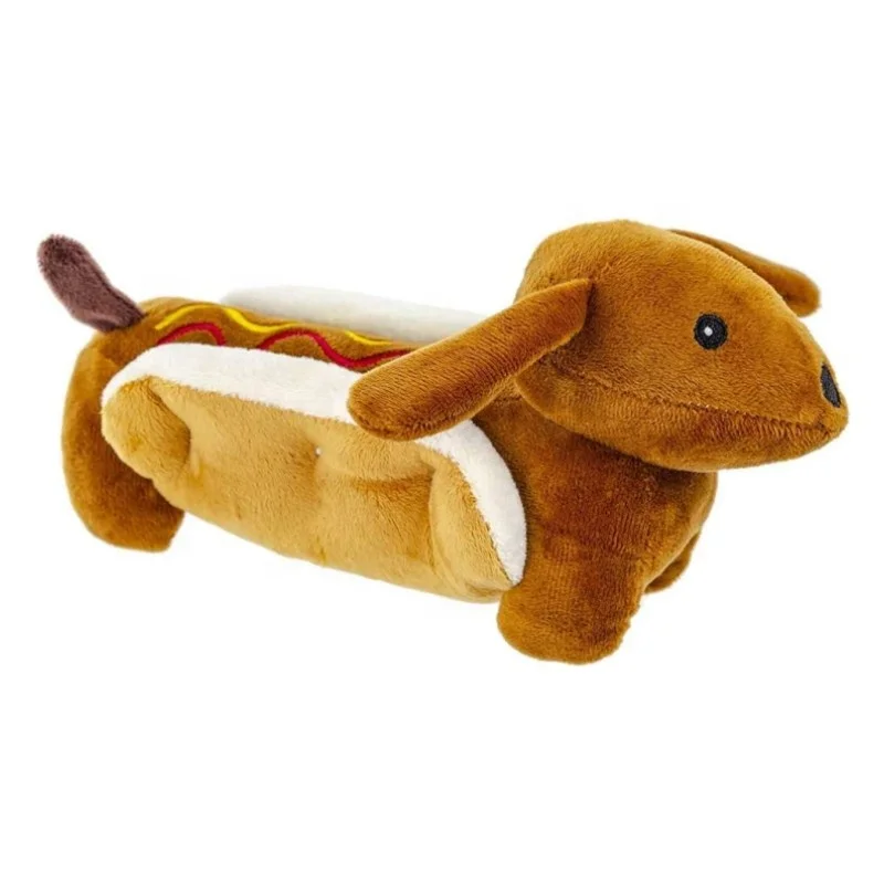 Weiner Hot Dog Dachshund Rope Dog Toy with Squeaker