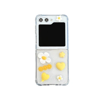 Flower Glitter INS Style Phone Case for Foldable Screen with Airbag Shockproof Love Heart for Samsung Galaxy zflip 5 flip 4 3 5G