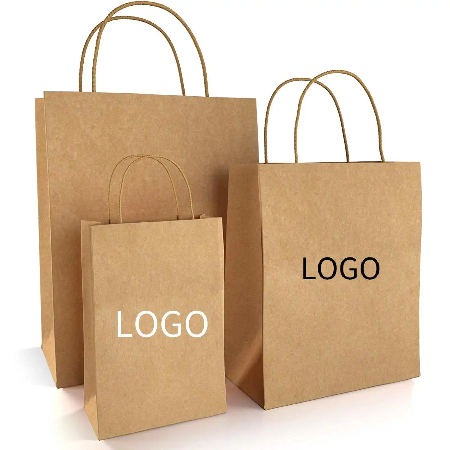 Reusable Biodegradable Kraft Paper Packaging Top Handle Bag,Customized