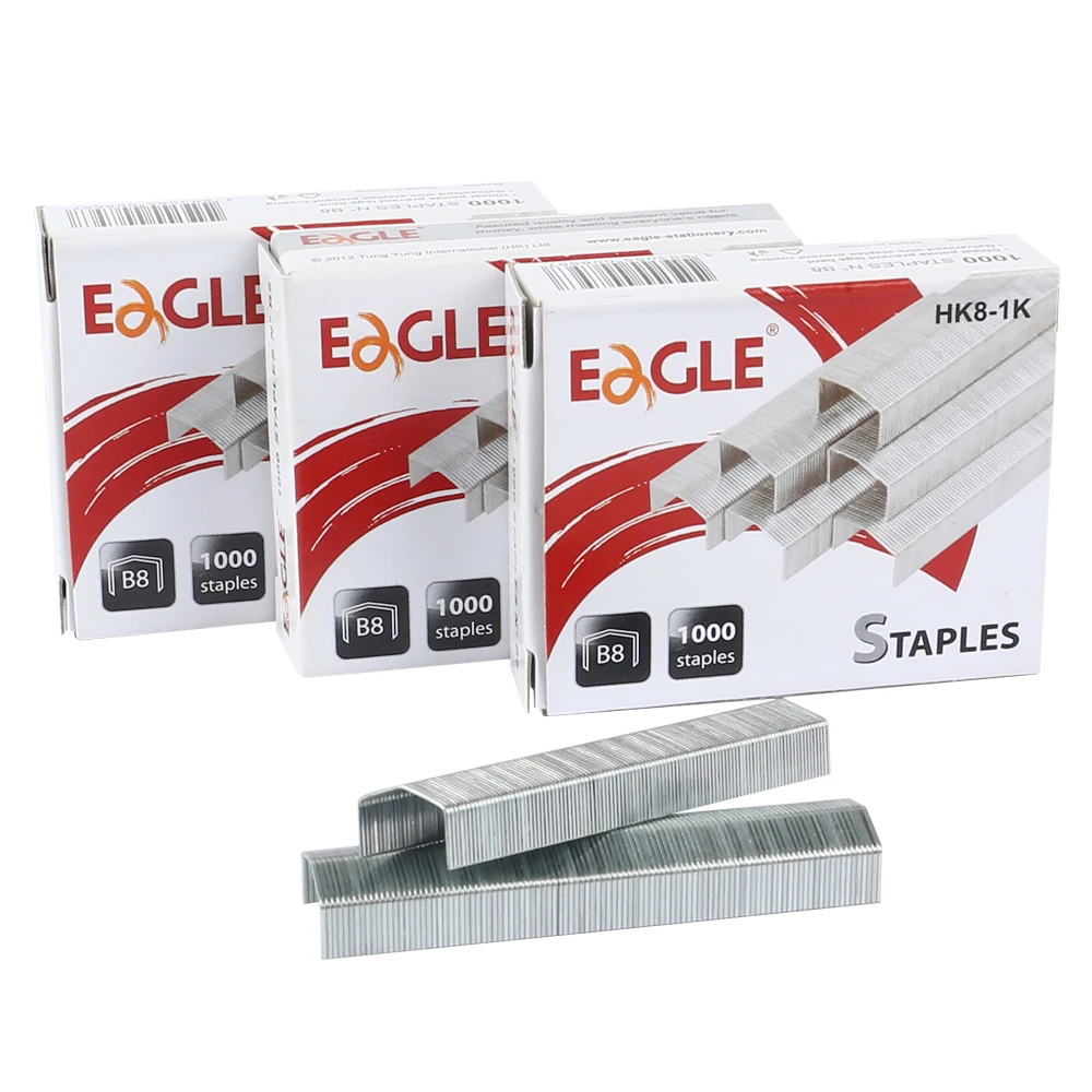 Stationery Eagle B8 Crown Shape Premium Staples 0.25 Inch Leg 1000 Pcs Per Box Pin Paper