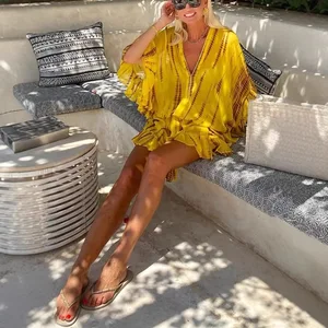 Stock Print Beach Casual Dress Loose Style S-XL Mini Beach Dress Mini Caftan  Vintage Chiffon Wholesale Factory Customization