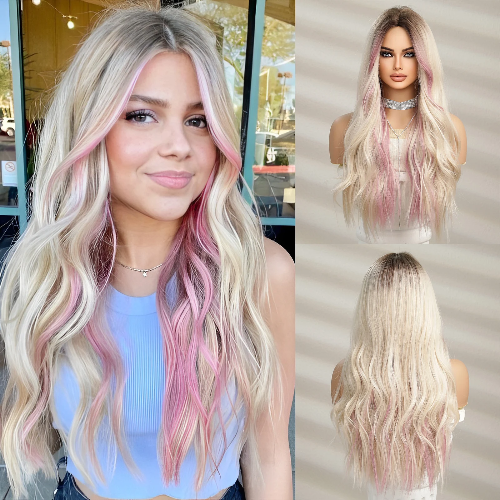 Ombré Blonde Beautiful Wig 22-26 inches!! Natural Wavy Human Hair Closure Wig 6x6 HD Lace Ombre Blonde main image 2