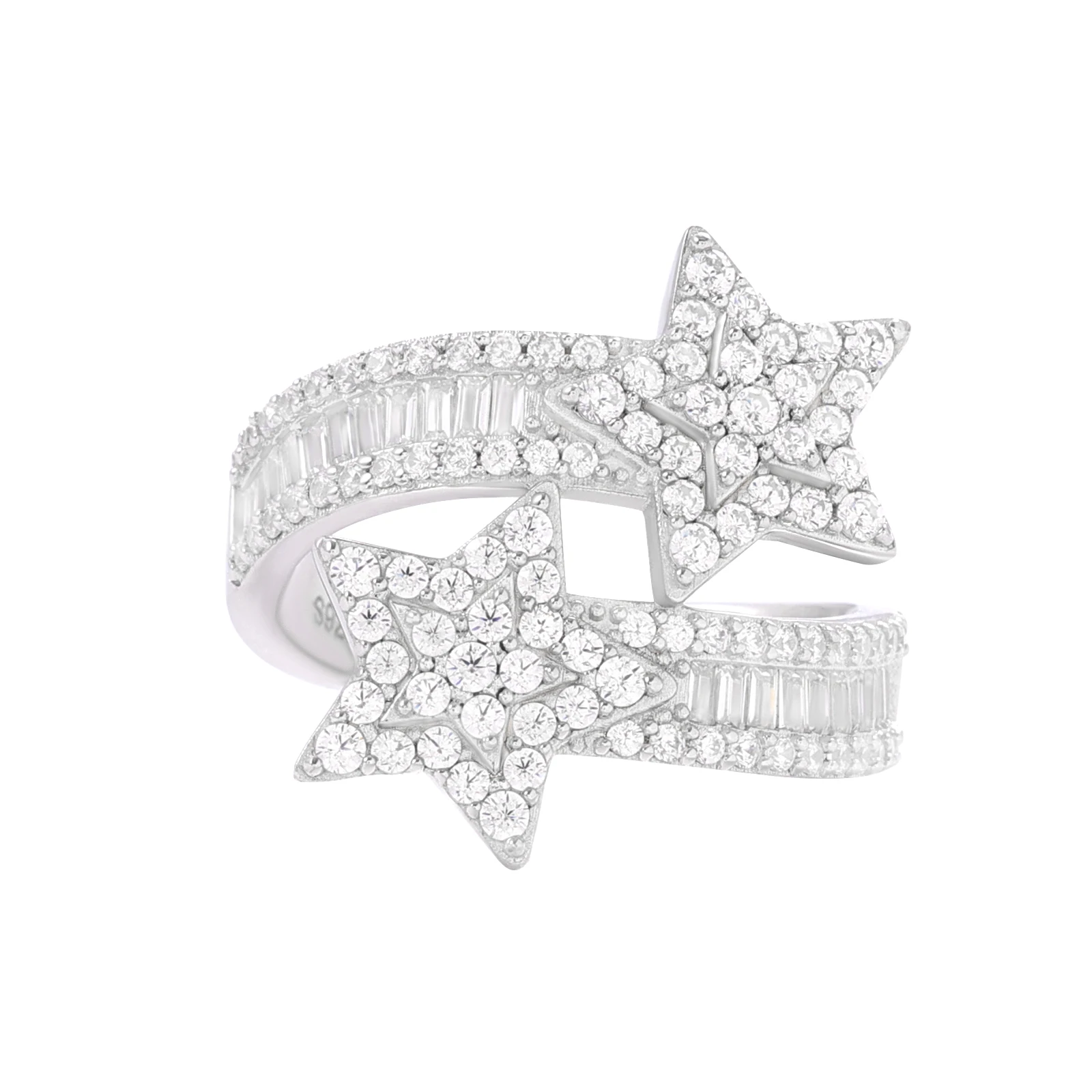 Bague étoile double épaisseur en argent massif et moissanite_voghion.com
