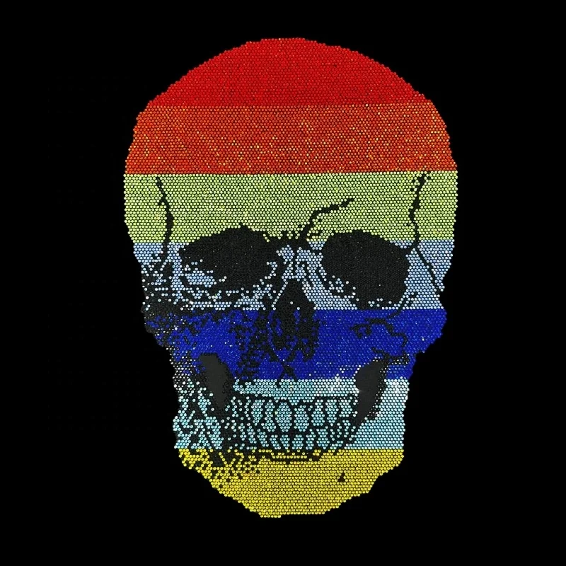 Green skull facemask rhinestone design iron on transfer decals hotfix rhinestone sheet