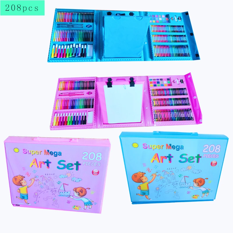 208PCS Kids Drawing Complete Coloring English Russian Language Version Super Mega Art Set with Easel Drawing Board