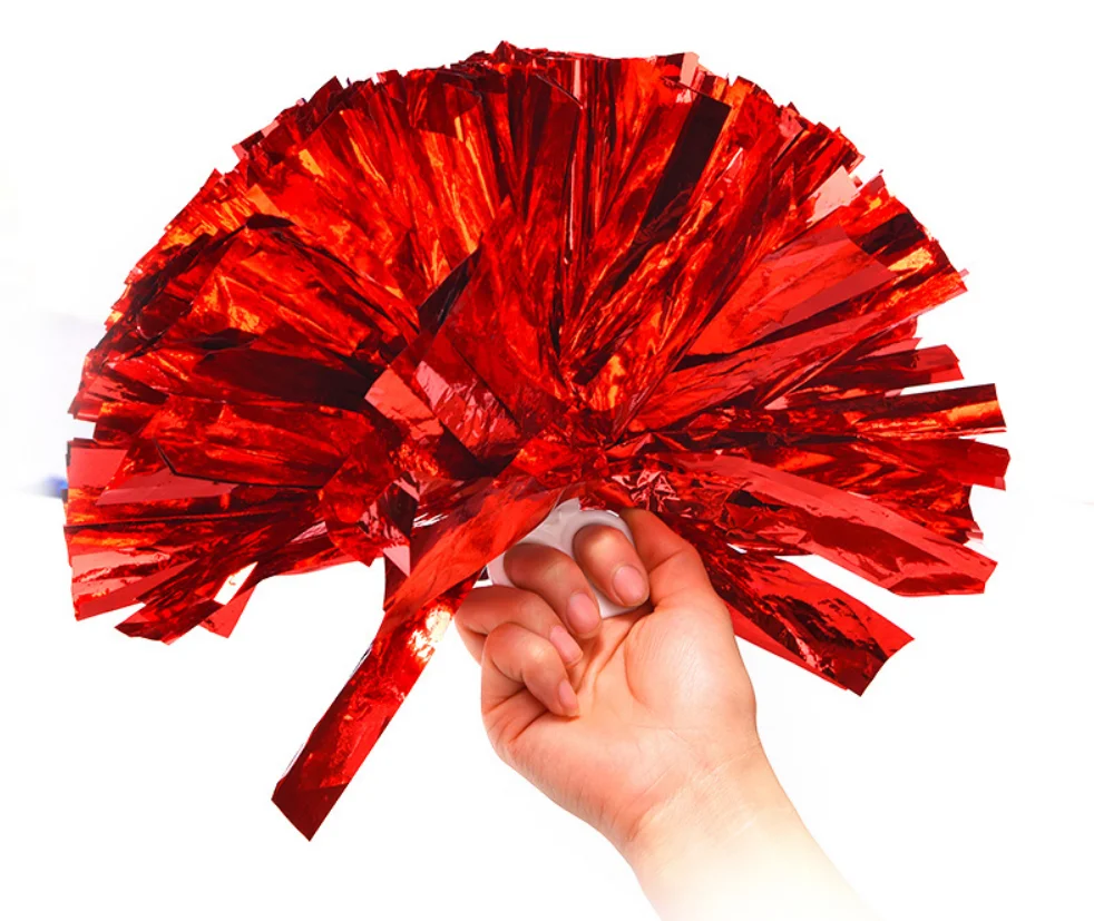 Pink Bright Metallic Cheerleader Pompoms Premium Cheering Squad Hand Flowers Cheerleading Pom Poms with Finger-Friendly Ring