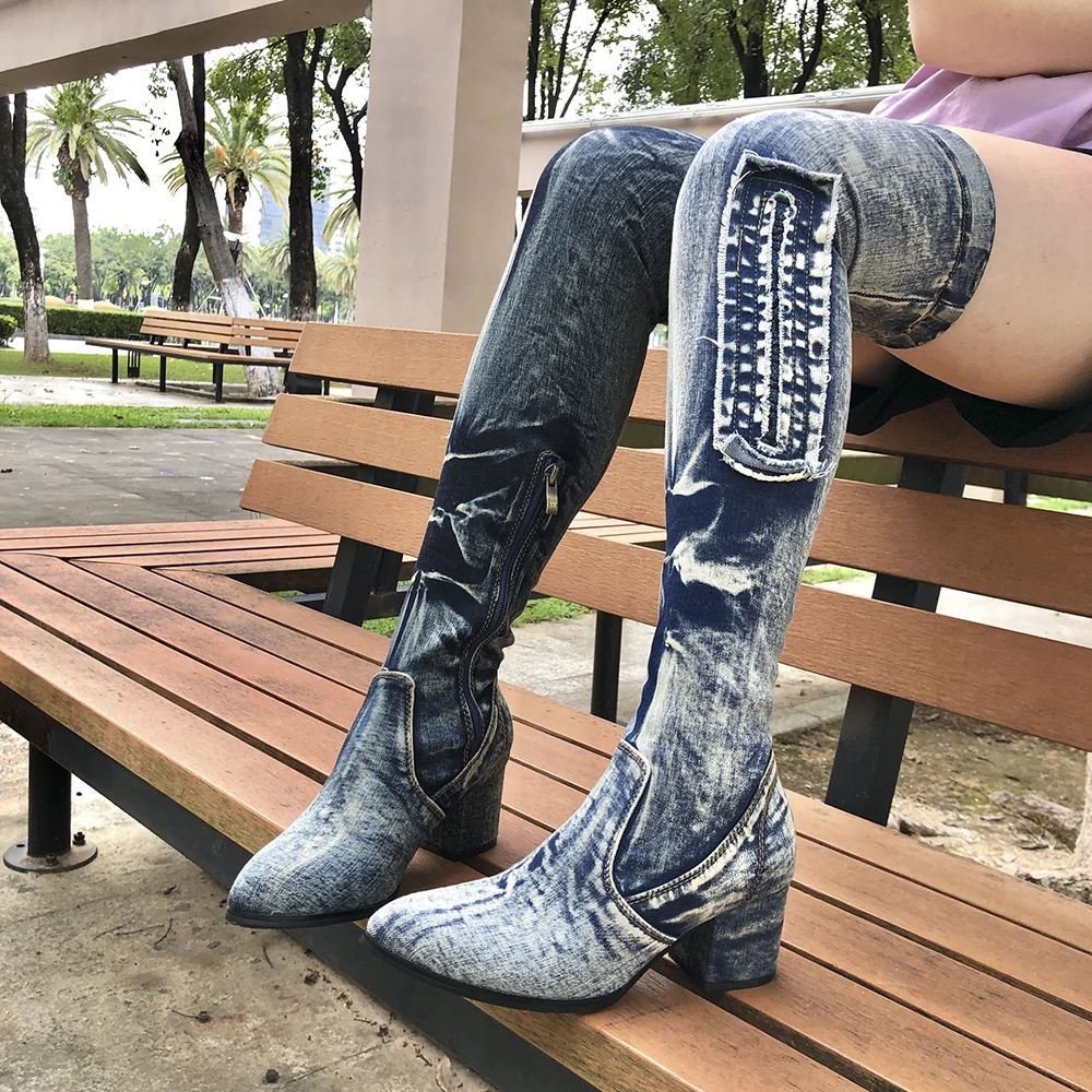 Zapatos Vaqueros Sin Cordones Informales Para Niña Y Mujer,Botas Altas  Gruesas De Lona Con Tacón Alto Hasta El Muslo,Botas De Vaquero De Tacón  Bajo - Buy Zapatos Sin Cordones Casuales Niñas Lienzo
