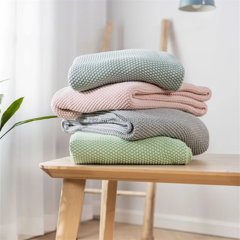 2024 New Style Supper Soft Warm Comfortable Breathable Adults Kids-friend Solid 100% Cotton Knitted Throw Blanket AY supplier