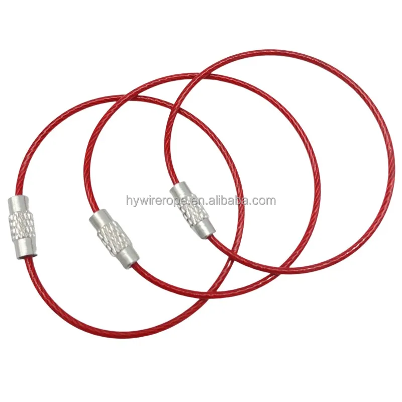 Stainless Steel Wire Rope Ring Screw Lock Clamp Stainless Steel Key Rings Cable Wire Loop for Luggage Tag