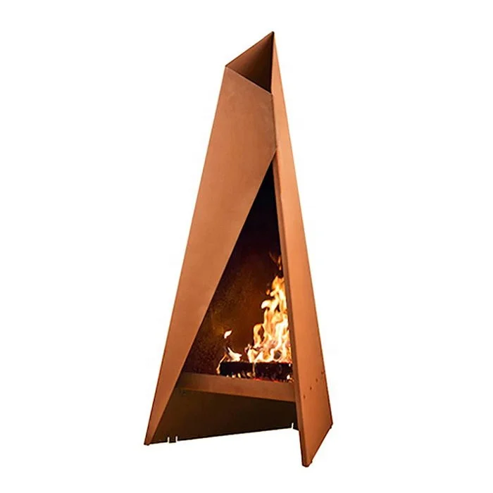 Автономный 120 см Современный наружный камин геометрической формы Corten Steel Chimenea
