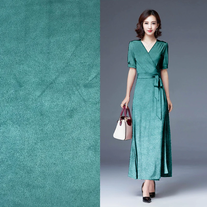 tela gamuza vestido verde de gamuza Tela de Gamuza de Punto Elástica en Dos Direcciones de 350-380 g/m² con  Buena Solidez del Color para Vestidos de Mujer|