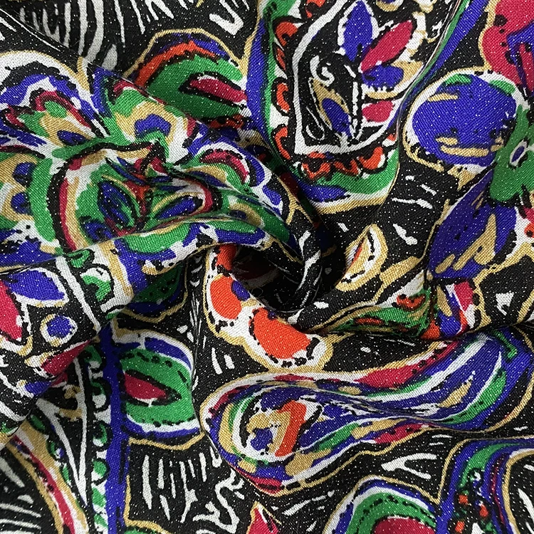 Урожай сплетенная вискозная люрексом красочные мелким цветочным принтом ткань вискоза ткань рубашки для женщин на зиму, большие размеры, одежда, платье