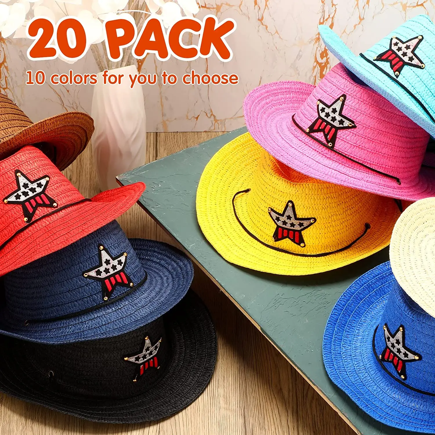 Cowboy Party Hats Kids Straw Hat With Pentagram Multicolor Child Strawl