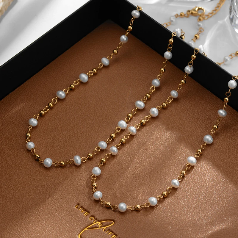 Handmade Freshwater Pearl Choker Necklace For Women 18k Gold Plated